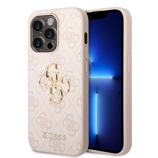 Apple iPhone 14 Pro Guess PU 4G Metal Logo pouzdro (Růžová) - GUHCP14X4GMGPI