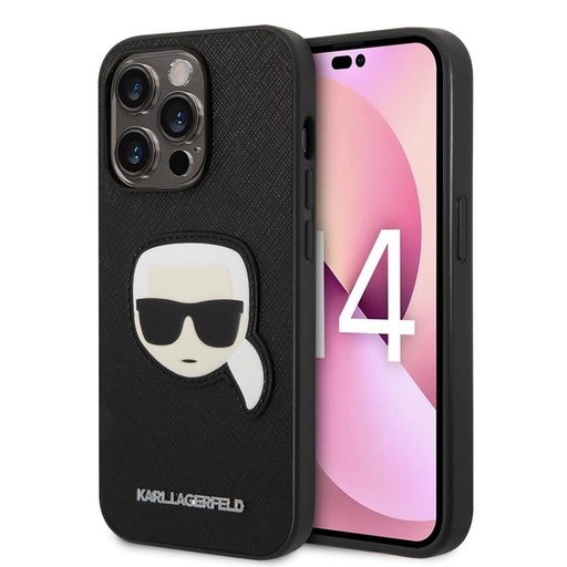 Apple iPhone 14 Pro Karl Lagerfeld PU Saffiano Karl Head pouzdro (Černá) – KLHCP14LSAPKHK