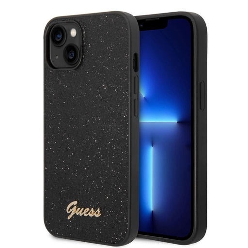 Apple iPhone 14 Plus Guess Glitter Flakes Metal Logo pouzdro (Černá) - GUHCP14MHGGSHK