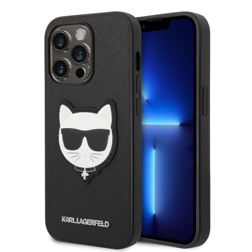 Apple iPhone 14 Pro Karl Lagerfeld PU Saffiano Choupette Head pouzdro (Černá) – KLHCP14LSAPCHK
