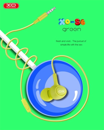 XO S6 Candy drátový sluchátka (Zelená) – jack 3,5 mm s konektorem