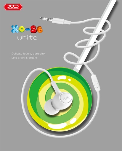 XO S6 Candy drátový sluchátka (Bílá) – jack 3,5 mm s konektorem
