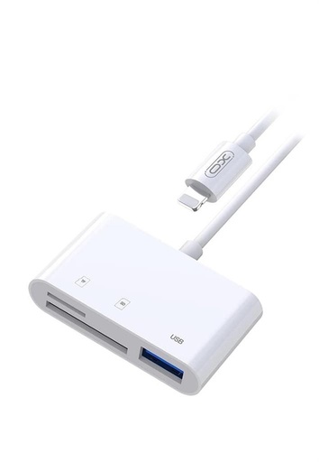XO HUB006 Lightning 3 az 1-ben adapter (Bílá) – USB + SD + microSD konektor