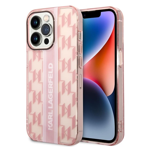 Apple iPhone 14 Pro Karl Lagerfeld Monogram Vertical Stripe pouzdro (Růžová) – KLHCP14LHKLSPCP