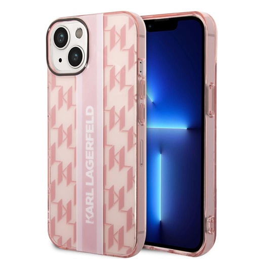 Apple iPhone 14 Karl Lagerfeld Monogram Vertical Stripe pouzdro (Růžová) – KLHCP14SHKLSPCP