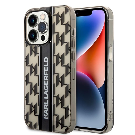 Apple iPhone 14 Pro Max Karl Lagerfeld Monogram Vertical Stripe pouzdro (Černá) – KLHCP14XHKLSPCK