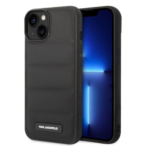Apple iPhone 14 Plus Karl Lagerfeld Quilted Puffy Metal Logo pouzdro (Černá) – KLHCP14MPSQAK