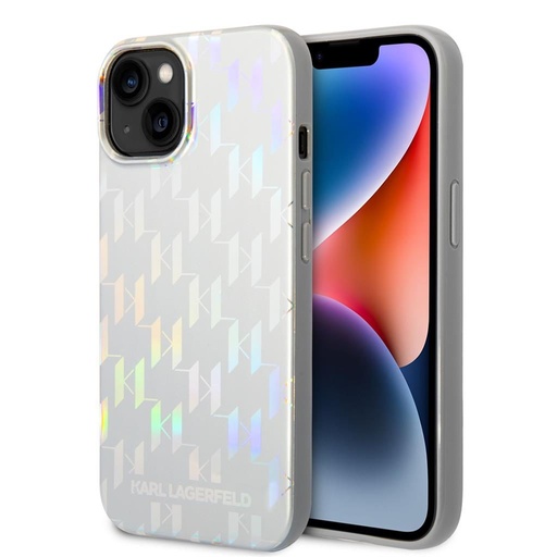 Apple iPhone 14 Plus Karl Lagerfeld Iridescent Monogram pouzdro (Stříbrná) – KLHCP14MLGMMSV3