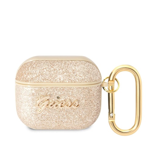 AirPods 3 Guess Glitter Flakes Metal Logo pouzdro (Zlatá) - GUA3HGGSHD