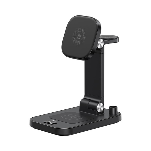 XO TK23 digitální s displejem magnetický 4 az 1-ben nabíječka (Černá) – 15W pro telefon, 5W pro sluchátka, 2.5W pro chytré hodinky, 2W kapacitní