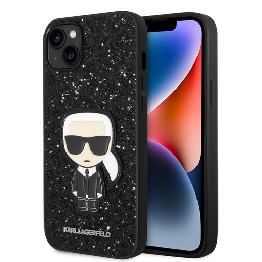 Apple iPhone 14 Plus Karl Lagerfeld Glitter Flakes Ikonický pouzdro (Černá) – KLHCP14MGFKPK