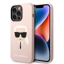 Apple iPhone 14 Pro Karl Lagerfeld Liquid Silicone Karl Head tok (Világos rózsaszín) – KLHCP14LSLKHLP