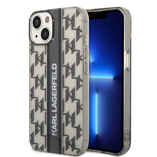 Apple iPhone 14 Karl Lagerfeld Monogram Vertical Stripe pouzdro (Černá) – KLHCP14SHKLSPCK