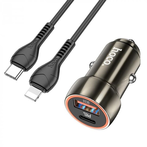 Hoco Z46A autní rychlonabíječka, PD & QC konektor + lightning kabel, šedá