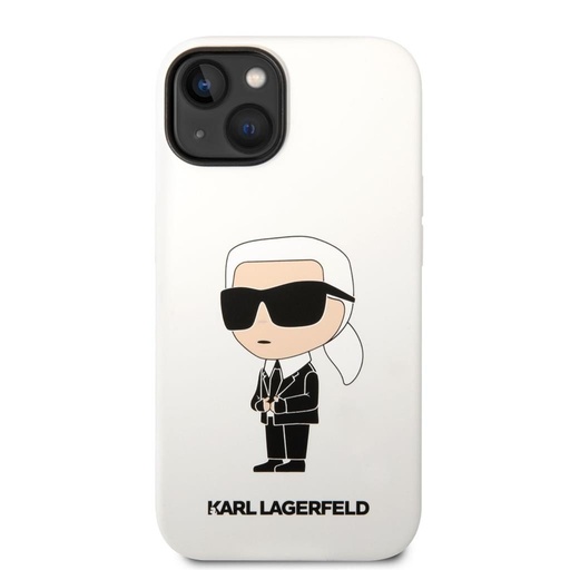 Apple iPhone 14 Karl Lagerfeld Liquid Silicone Ikonický NFT pouzdro (Bílá) – KLHCP14SSNIKBCH