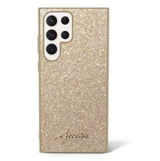 Samsung Galaxy S23 Ultra Guess Glitter Flakes Metal Logo pouzdro (Zlatá) - GUHCS23LHGGSHD