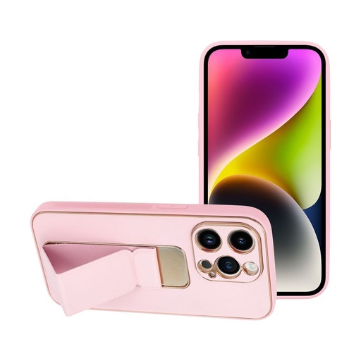 Apple iPhone 14 Pro kůže ochranné pouzdro výsuvný se stojanem, magnetický držák do auta kompatibilní (Růžová)