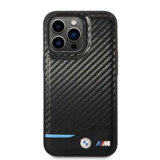 Apple iPhone 14 Pro BMW M PU Carbon pouzdro – Modrá Line (Černá) - BMHCP14L22NBCK