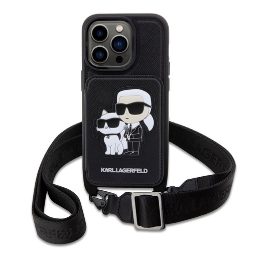 Apple iPhone 14 Pro Karl Lagerfeld Saffiano Crossbody Karl and Choupette NFT pouzdro (Černá) – KLHCP14LCSAKCPMK