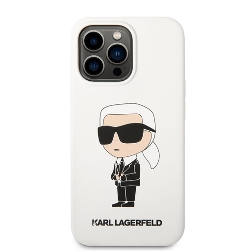 Apple iPhone 13 Pro Karl Lagerfeld Liquid Silicone Ikonický NFT pouzdro (Bílá) – KLHCP13LSNIKBCH