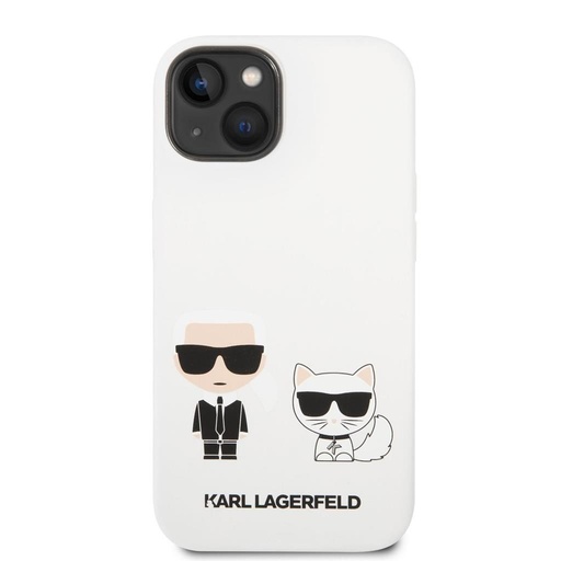 Apple iPhone 14 Plus Karl Lagerfeld & Choupette tekutý silikonové pouzdro (Bílá) – KLHCP14MSSKCW