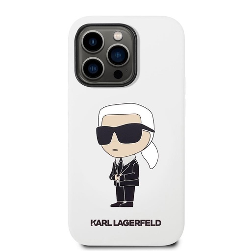 Apple iPhone 14 Pro Karl Lagerfeld Liquid Silicone Ikonický NFT pouzdro (Bílá) – KLHCP14LSNIKBCH