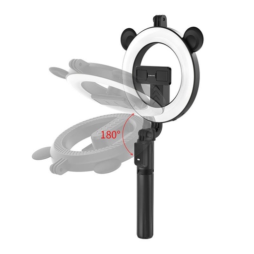 Borofone BY6 bezdrátový tripod selife tyč, 4.7"-6.5", LED kruhové světlo, černá