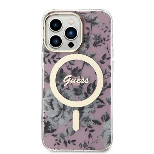 Apple iPhone 13 Pro Guess Flowers IML MagSafe pouzdro (Růžová) - GUHMP13LHCFWSP