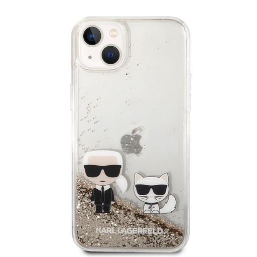 Apple iPhone 14 Plus Karl Lagerfeld Liquid Glitter Karl and Choupette pouzdro (Zlatá) – KLHCP14MGKCD