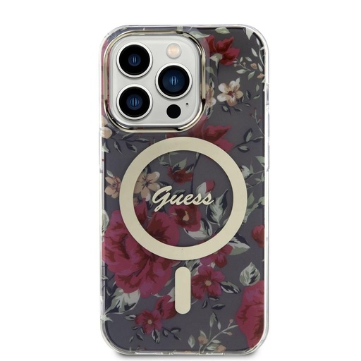 Apple iPhone 14 Pro Guess Flowers IML MagSafe pouzdro (Khaki) - GUHMP14LHCFWSA