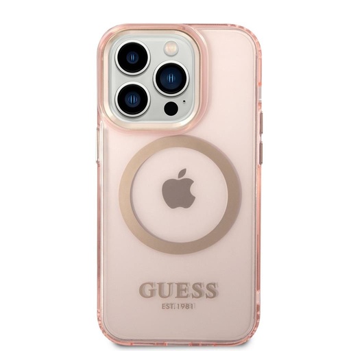 Apple iPhone 14 Pro Guess průsvitný MagSafe pouzdro (Růžová) – GUHMP14LHTCMP