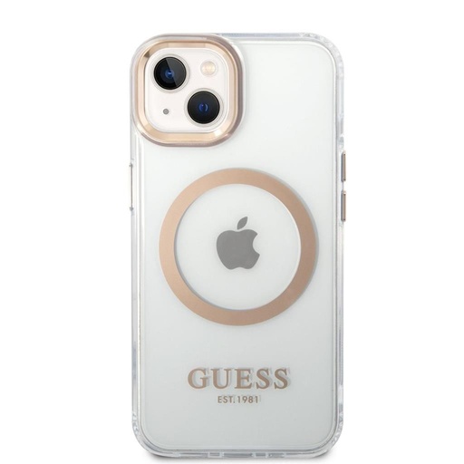 Apple iPhone 14 Plus Guess průhledný MagSafe pouzdro (Zlatá) – GUHMP14MHTRMD