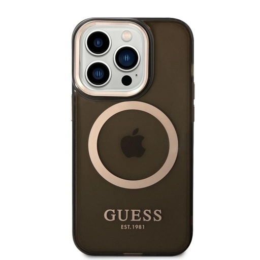 Apple iPhone 14 Pro Guess průsvitný MagSafe pouzdro (Černá) – GUHMP14LHTCMK