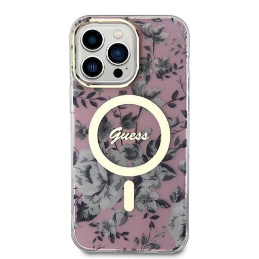 Apple iPhone 13 Pro Max Guess Flowers IML MagSafe pouzdro (Růžová) - GUHMP13XHCFWSP