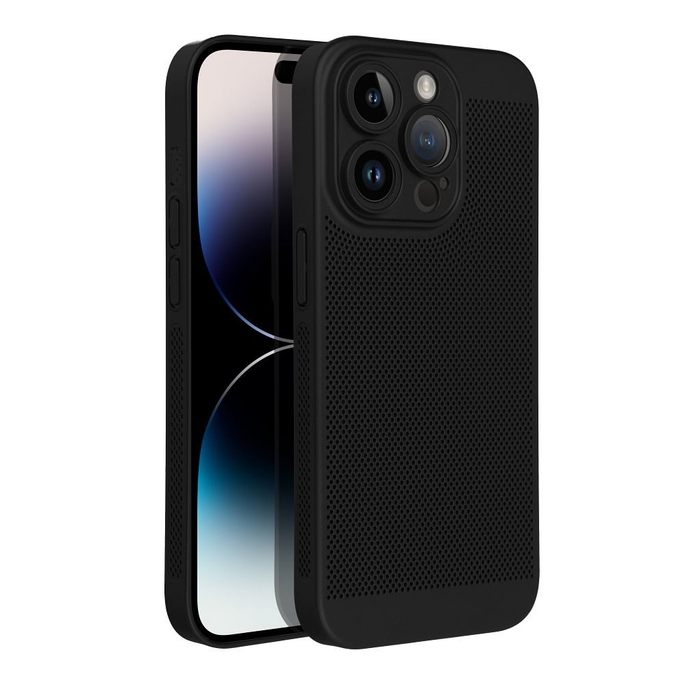 Apple iPhone 14 Pro Breezy lyukacsos műanyag hátlap tok (Fekete)