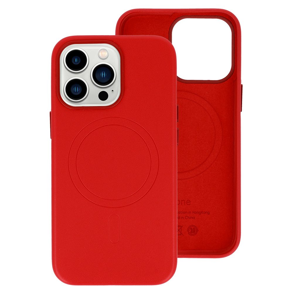 Apple iPhone 14 Pro magsafe leather hátlap tok (Piros)