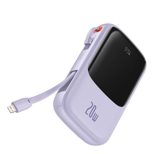 BASEUS QPow powerbank, 10000mAH s kapacitou,20W nabíjecí s výkonem, lightning s kabelem fialová