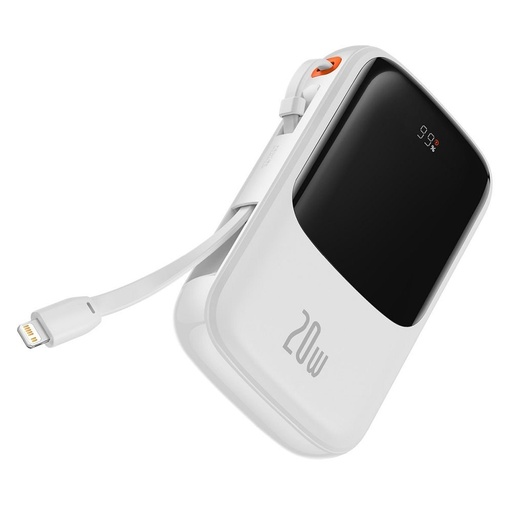 BASEUS QPow powerbank, 10000mAH s kapacitou,20W nabíjecí s výkonem, lightning s kabelem bílá