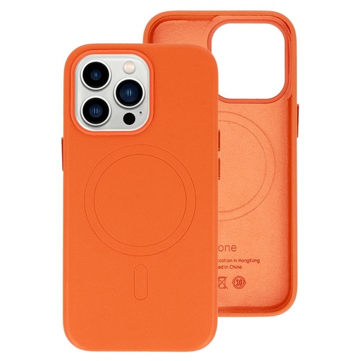 Apple iPhone 14 magsafe leather zadní kryt (Oranžová)