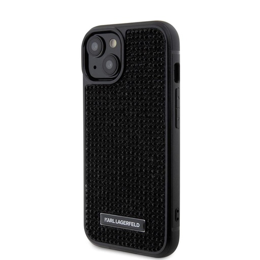 Apple iPhone 15 Karl Lagerfeld Rhinestone Plate Metal Logo pouzdro (Černá) – KLHCP15SHDSPLK