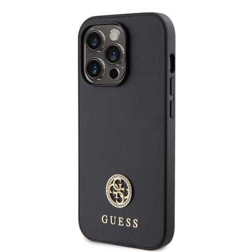 Apple iPhone 15 Pro Guess PU 4G Strass Metal Logo pouzdro (Černá) - GUHCP15LPS4DGPK