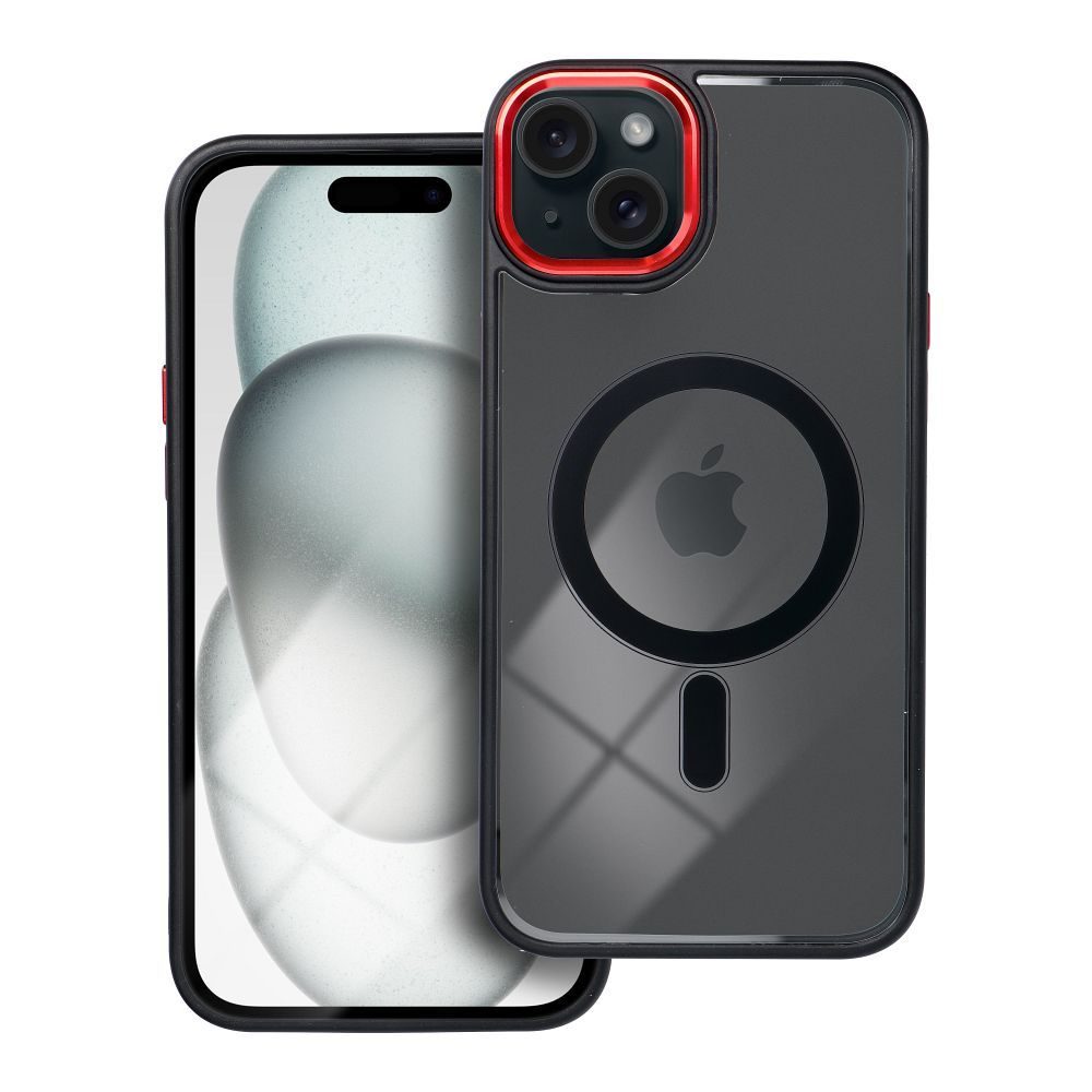 Apple iPhone 15 Plus color edge magsafe hátlap tok (fekete-piros)