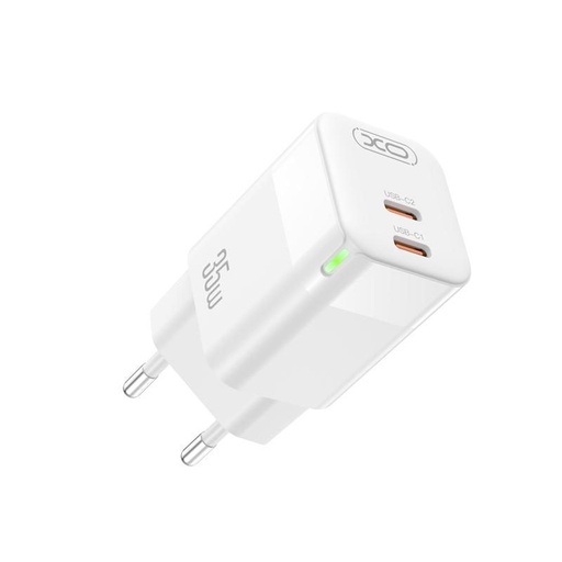 XO CE07 PD max. 35W rychlonabíječka (Bílá) – GaN technologie, 2× USB-C, LED s displejem