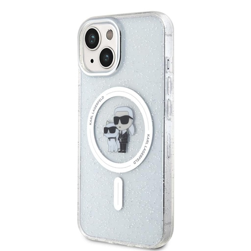Apple iPhone 15 Karl Lagerfeld IML Glitter Karl and Choupette MagSafe pouzdro (Průhledný) – KLHMP15SHGKCNOT