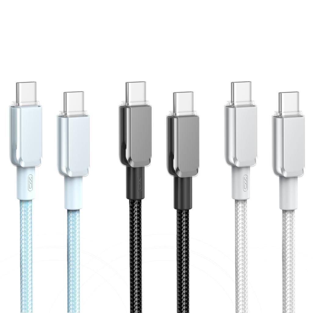 XO NB-Q250B USB-C–USB-C adatkábel (Kék) – 60W, fényes PVC borítás