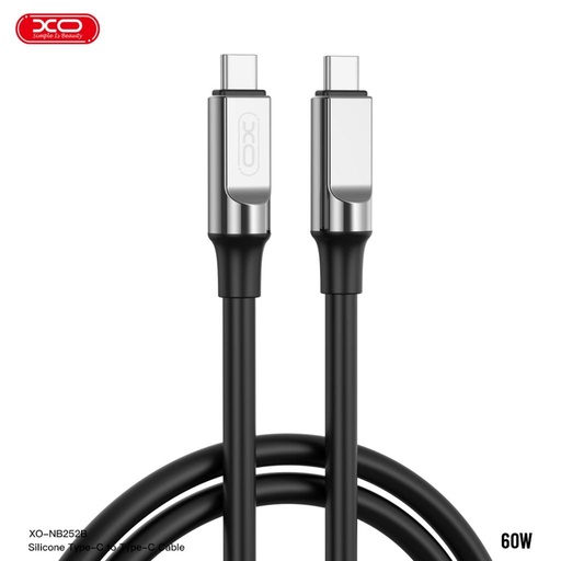 XO NB-Q252B USB-C–USB-C datový kabel (Černá) – 60W, měkký silikonový potah