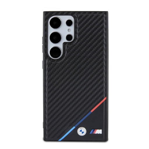 Samsung Galaxy S24 Ultra BMW M PU Leather Carbon MagSafe pouzdro – Tricolor Line (Černá) - BMHMS24L23PUDTK