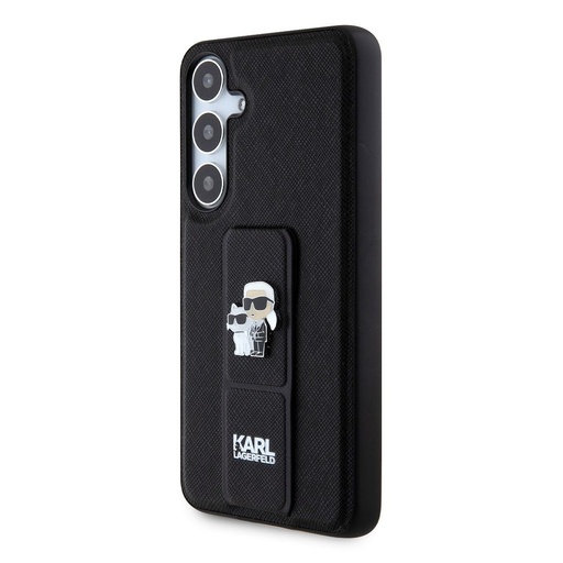 Samsung Galaxy S24+ Karl Lagerfeld Saffiano Grip Stand Metal Logo pouzdro (Černá) – KLHCS24MGSAKCPK