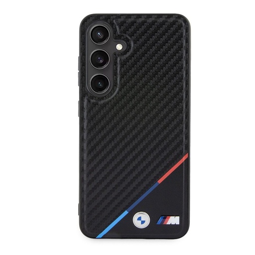 Samsung Galaxy S24 BMW M PU Leather Carbon MagSafe pouzdro – Tricolor Line (Černá) - BMHMS24S23PUDTK