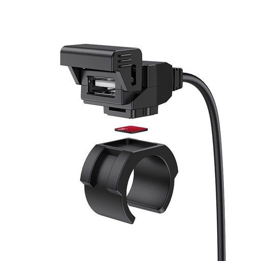 Hoco Z45 motocykl nabíječka, egy USB 5V / 2.4A vodotěsný výstup, snímatelný motocykl držák na řídítka s řemínkem černá